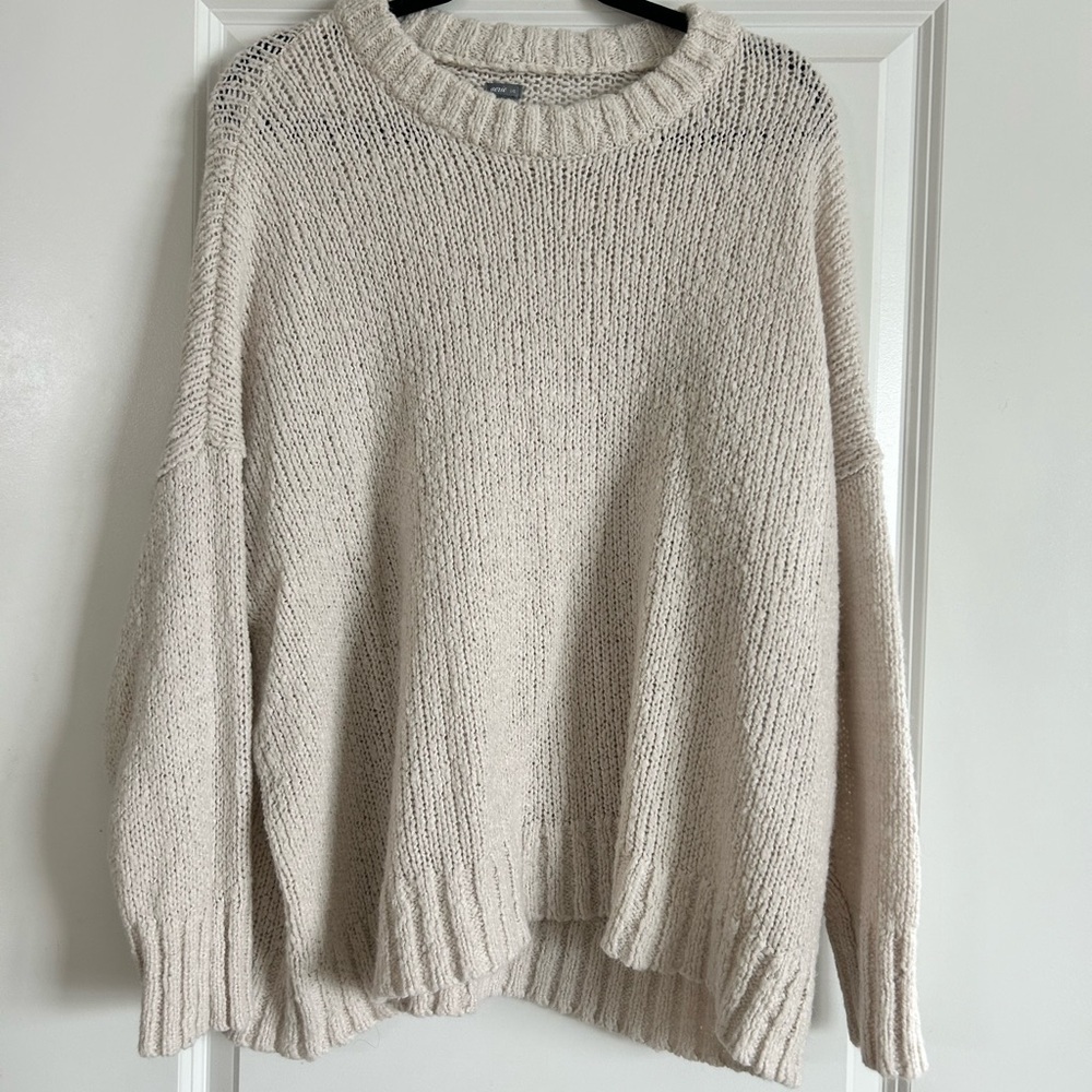 Aerie Cream Crew Neck Sweater Soft Knit Relaxed Fit